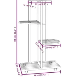 Växtställ på hjul med 4 hyllor - Hållbar växthylla i svart järn | Storlek: 44x23x80 cm