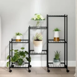 Växtställ på hjul 83x25x83,5 cm svart järn