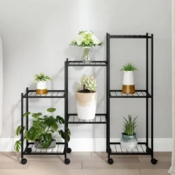 Växtställ på hjul 83x25x83,5 cm svart järn