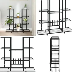 Växtställ på hjul 94,5x24,5x91,5 cm svart järn - Blomställ - Växtställ - Home & Living
