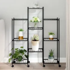 Växtställ på hjul 83x25x103,5 cm svart järn