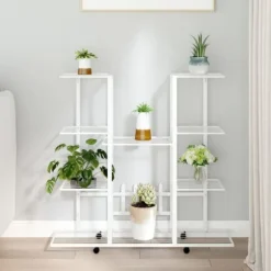 Växtställ på hjul 94,5x24,5x91,5 cm vit järn