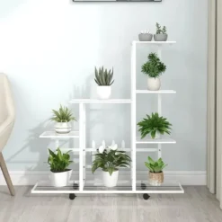 Växtställ på hjul 94,5x25x92,5 cm vit metall