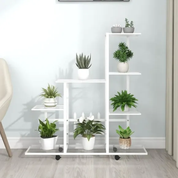 Växtställ på hjul 94,5x25x92,5 cm vit metall