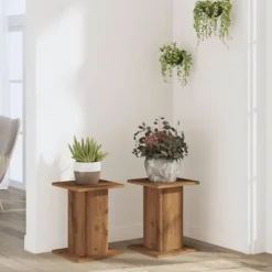 Växtställ 2-pack i konstruerat trä - Stabil och hållbar | Storlek: 30x30x40 cm | Färg: Ek
