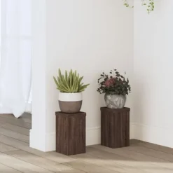 Växtställ 2-pack i konstruerat trä - Stabilt och stilrent | Färg: Brun | Storlek: 10x10x18 cm