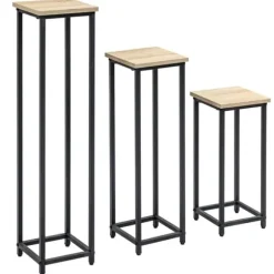 Växtställ set 3-delat blompallar & krukhållare stål svart/natur för trädgård/balkong