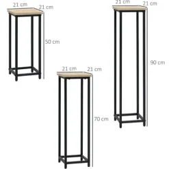 Växtställ set 3-delat blompallar & krukhållare stål svart/natur för trädgård/balkong
