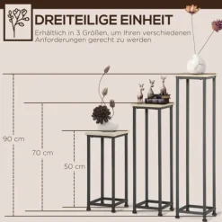 Växtställ set 3-delat blompallar & krukhållare stål svart/natur för trädgård/balkong