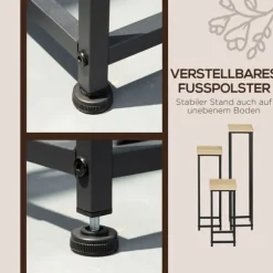 Växtställ set 3-delat blompallar & krukhållare stål svart/natur för trädgård/balkong