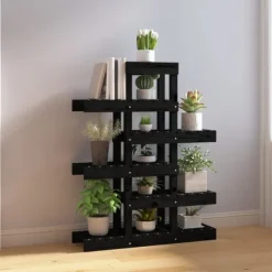 Växtställ Svart 85x25x109,5 cm massiv furu