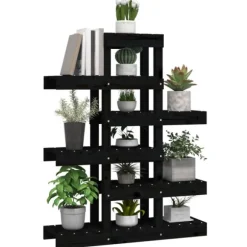Växtställ Svart 85x25x109,5 cm massiv furu