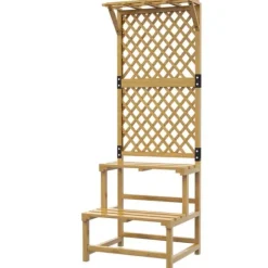 Växtställ trä 2 nivåer med spaljé 60x50x166 cm gul för trädgård/terrass