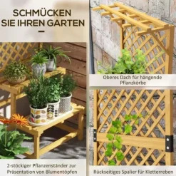 Växtställ trä 2 nivåer med spaljé 60x50x166 cm gul för trädgård/terrass