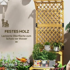 Växtställ trä 2 nivåer med spaljé 60x50x166 cm gul för trädgård/terrass