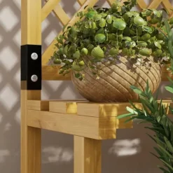 Växtställ trä 2 nivåer med spaljé 60x50x166 cm gul för trädgård/terrass