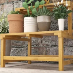 Växtställ trä 2 nivåer med spaljé 60x50x166 cm gul för trädgård/terrass