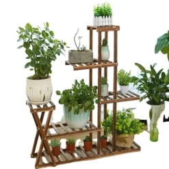 Växtställning, 5 hyllor, 95 cm x 25 cm x 95 cm, Trä, Monteringsmetod, Lämplig för inomhus- och utomhusbruk