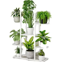 Växtställning, 7 hyllor, inomhus och utomhus användning,Vit 5 lager