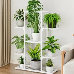 Växtställning, 7 hyllor, inomhus och utomhus användning,Vit 5 lager