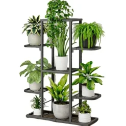 Växtställning, 7 hyllor, inomhus och utomhus användning,Mörkgrå 5 lager