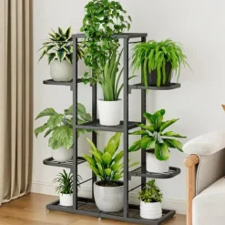 Växtställning, 7 hyllor, inomhus och utomhus användning,Mörkgrå 5 lager