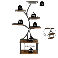 Växtställning, flervåningsdesign, integrerade LED-växtlampor,Brun