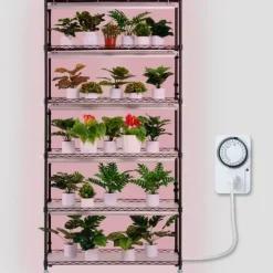 Växtställning med växtlampa 180W, 6 Eters, inomhus växtskåp, justerbar ljusstyrka, modern design för inomhusplantering