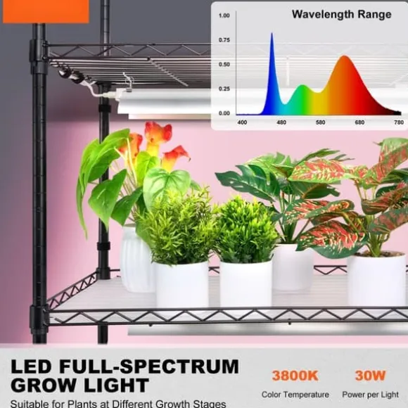 Växtställning med växtlampa 180W, 6 Eters, inomhus växtskåp, justerbar ljusstyrka, modern design för inomhusplantering