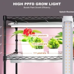 Växtställning med växtlampa 180W, 6 Eters, inomhus växtskåp, justerbar ljusstyrka, modern design för inomhusplantering