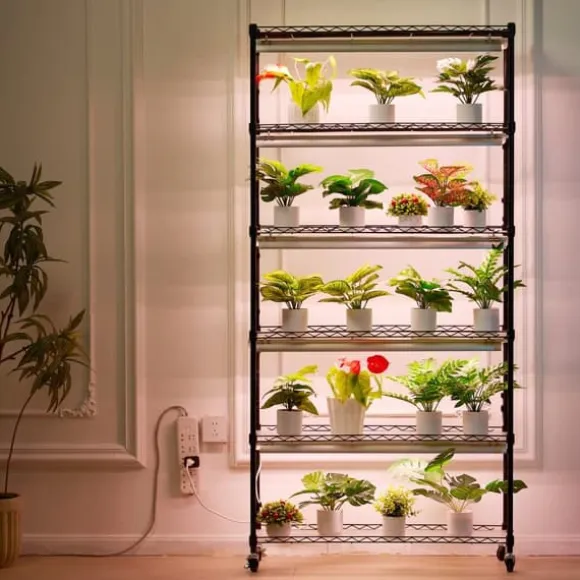 Växtställning med växtlampa 180W, 6 Eters, inomhus växtskåp, justerbar ljusstyrka, modern design för inomhusplantering