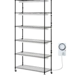 Växtställning med växtlampa 180W, 6 Eters, inomhus växtskåp, justerbar ljusstyrka, modern design för inomhusplantering