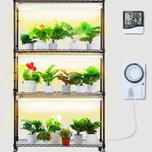 Växtställning med växtlampor 180W, justerbar höjd, energieffektiv belysning, 59,1 cm hög, perfekt för inomhusodling och snabb tillväxt
