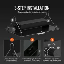 200W kvantbräda LED odlingsväxtljus, fullspektrum, låg energiförbrukning/värme/ljud, för alla tillväxtstadier, enkel installation/justering