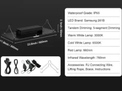 200W kvantbräda LED odlingsväxtljus, fullspektrum, låg energiförbrukning/värme/ljud, för alla tillväxtstadier, enkel installation/justering