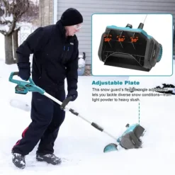 3500W 320MM 18V Borstlös Elektrisk Snöslunga – Sladdlös Snöborste Snöskyffel för Uppfart, Gård , Gata och Trottoar – med 2 batterier