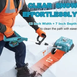 3500W 320MM 18V Borstlös Elektrisk Snöslunga – Sladdlös Snöborste Snöskyffel för Uppfart, Gård , Gata och Trottoar – med 2 batterier