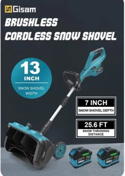 3500W 320MM 18V Borstlös Elektrisk Snöslunga – Sladdlös Snöborste Snöskyffel för Uppfart, Gård , Gata och Trottoar – med 2 batterier