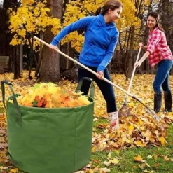 WHT - 3 x Trädgårdssäck 125L Extra-robust med Handtag, Grön Bladplockningssäck med Militärtyg H45.7 cm, D55.8 cm