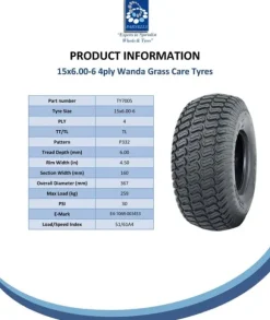 15x6.00-6 däck för gräsklippare 4ply turf - gräsklippardäck, Wanda P332, set om 2