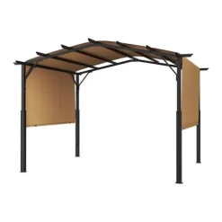 10x12 ft Utomhuspergola med Baldakin, Utfällbar Bågformad Metallpergola, Robust och Väderbeständig