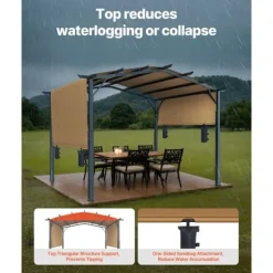 10x12 ft Utomhuspergola med Baldakin, Utfällbar Bågformad Metallpergola, Robust och Väderbeständig