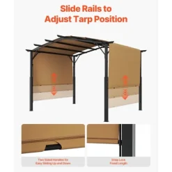 10x12 ft Utomhuspergola med Baldakin, Utfällbar Bågformad Metallpergola, Robust och Väderbeständig