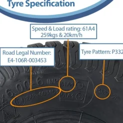 15x6.00-6 Gräsklipparhjul 4ply P332 Däck på fälg 20 mm Lager (uppsättning om 2)