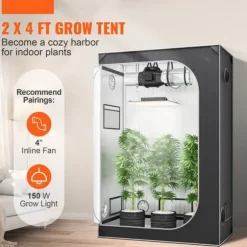 2x4 odlingstält, 48'' x 24'' x 72'', högreflekterande 2000D Mylar med fönster, verktygsväska och golvbricka för inomhusodling.