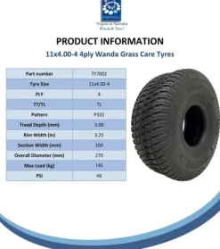 11x4.00-4 4ply Multi turf gräsdäck på kullagrad fälg - gräsklippare 20mm BB