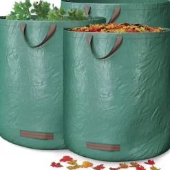 3X trädgårdsavfallspåsar med handtag - 272L hög kapacitet & dubbel botten - UV-stabil och vattenavvisande - Återanvänd trädgårdspåse