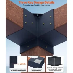 6x6 Tums Pergolakonsol, Modell 5,5x5,5 3-vägs, Invändig, 4 Stycken, med 4 Baser