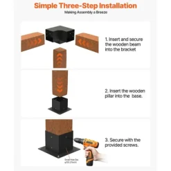6x6 Tums Pergolakonsol, Modell 5,5x5,5 3-vägs, Invändig, 4 Stycken, med 4 Baser