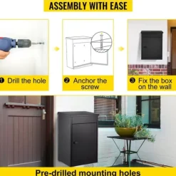 44x35x58cm väggmonterad/fristående låsbar paketleverans låda med 42,5x40cm dörr för medelstora paket, säker, lättinstallerad